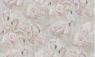 Обои белые с изображением фламинго SIRPI винил Фламинго арт. 10364-02 Обои белые винило