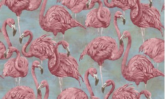 Обои серые с изображением розовых фламинго SIRPI винил Фламинго арт. 10364-03 Обои виниловые се