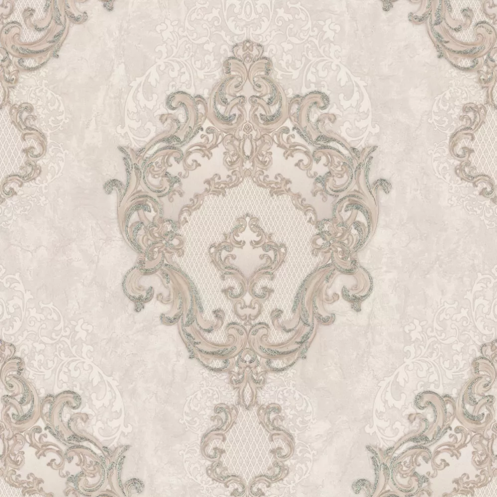 Обои Дамаск на бежевом фоне Euro Decor виниловые Medailon арт.7155-01